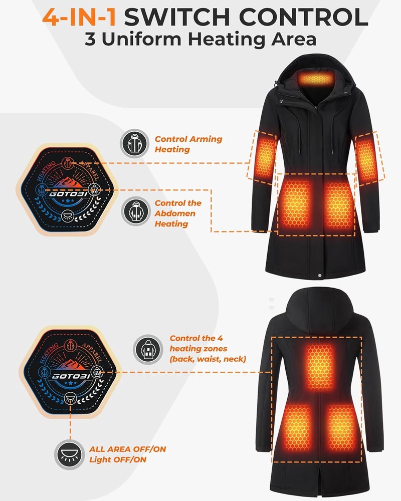 GOTOBI Store Graphene Heated Jackets for Women with 12V 18400mAh Battery Pack, Hood Fleece Lined Windproof Waterproof Coat - Image 5